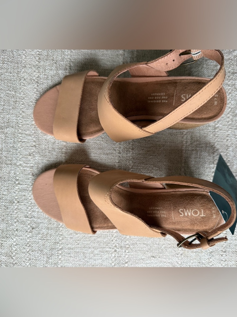 TOMS Poppy Sandals Honey Leather Block Heel Size 7.5 New w/ Tag - Picture 2 of 9